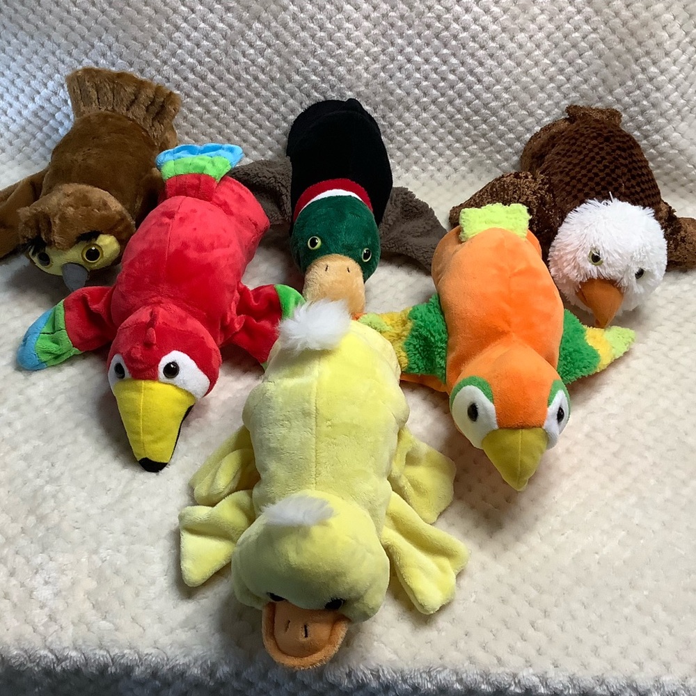 DREAM Lot of Six Plush Bird Hand Puppets Owl Duck Eagle Mallard Parrot Macaw Toy